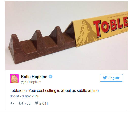 Toblerone, sua redução de custos é tão sutil quanto eu.