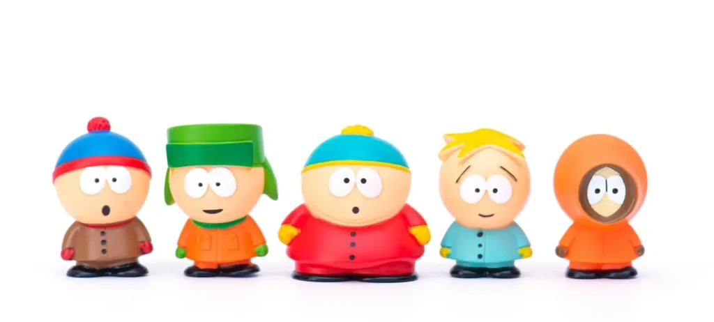 Foto mostra ilustrações dos principais personagens da série South Park.