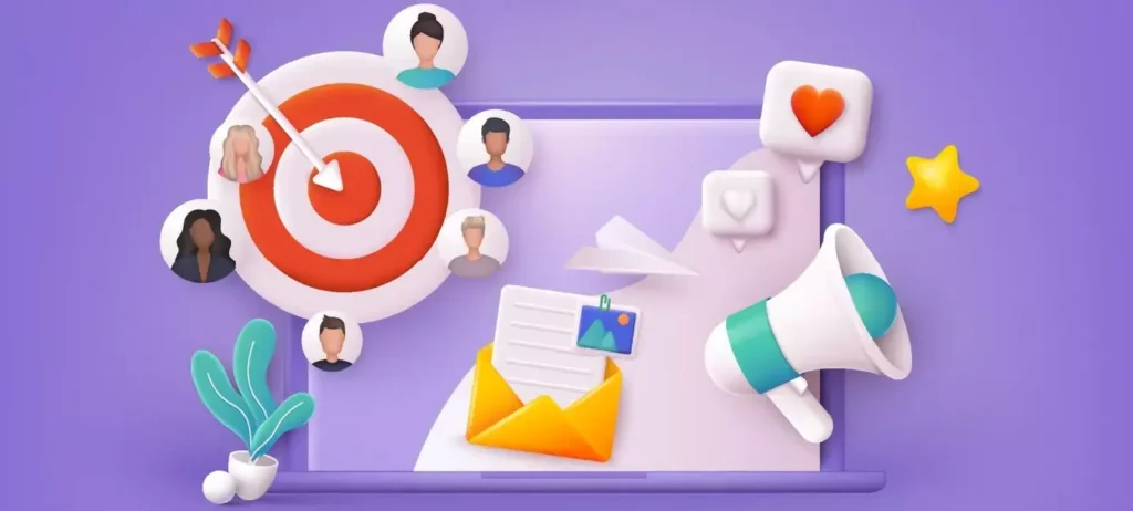 Ilustração de uma série de ícones relacionados ao universo do marketing digital.