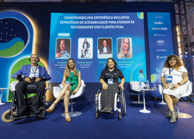 Cid Torquato, CEO do ICOM; Cirlene Maria Moreti, gerente de Operações da CAIXA Consórcio; Carolina Ignarra, CEO e fundadora da Talento Incluir; e Ana Bavon, CEO e head de Estratégia da B4People