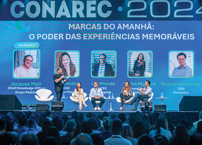Jacques Meir, diretor-executivo de Conhecimento do Grupo Padrão; Jeane Tsutsui, CEO do Grupo Fleury; Liel Miranda, CEO da Alpargatas; Silvina Mirabella,general manager da EssilorLuxottica; e Ricardo Kaoru Inada, CEO da ConectCar