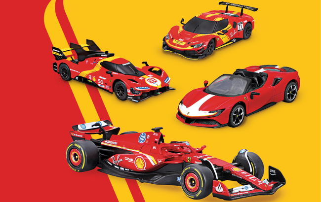 Modelos de carrinhos colecionáveis da Ferrari, lançados pela Shell.